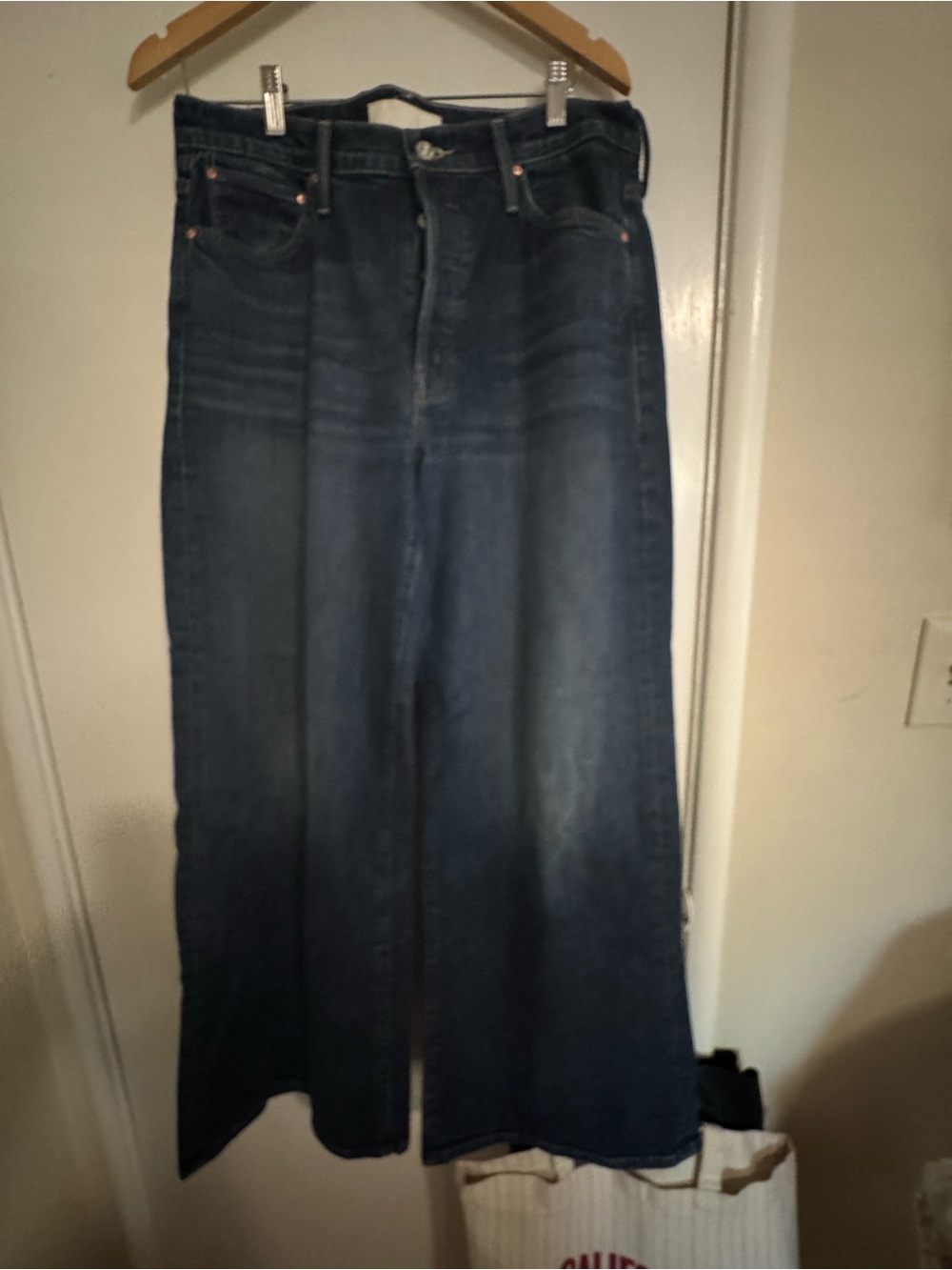 MOTHER Lil' Ditcher Roller Sneak Jeans — White Interior with Pink Branding